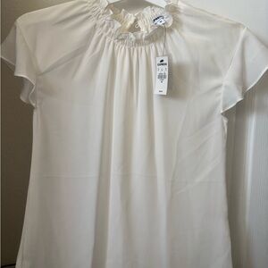 Express Women's White Ruffle Neck Top